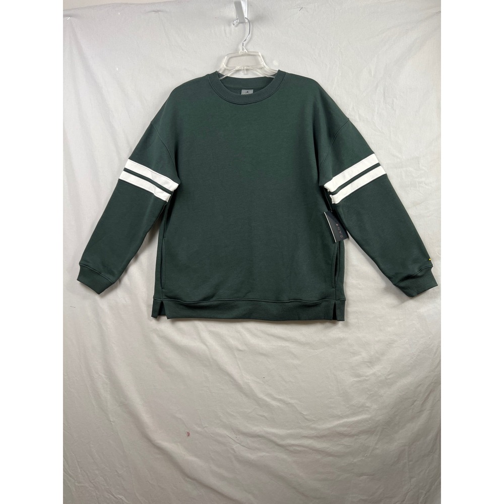 Danskin Sweatshirt Women S Green White Stripe Fleece Crew Neck Activewear New